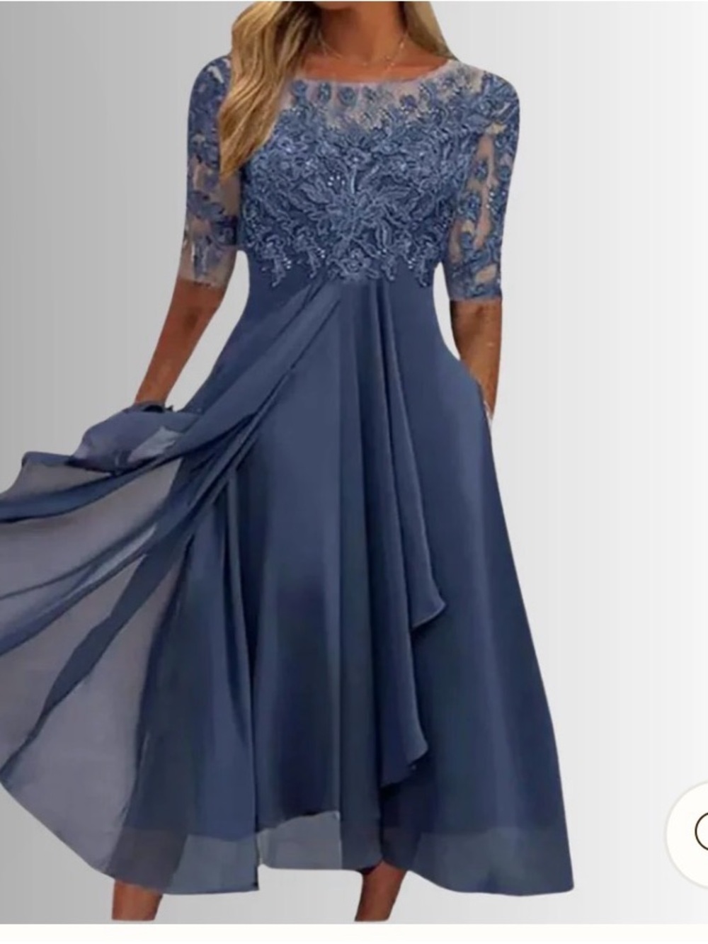 Rhonda Navy Lace Midi Dress with Sheer Sleeves Wedding Mother of the Bride